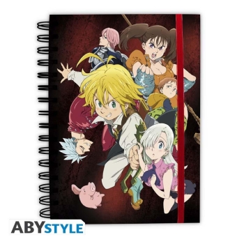 THE SEVEN DEADLY SINS - Notizbuch "Meliodas and the Sins"  Nehmen Sie die Sünden mit in die Schule, morgens, Lebensmitteleinkaufen oder wo Sie sonst etwas zum Kritzeln brauchen. Dieses Meliodas and the Sins Notizbuch zeigt Meliodas, Hawk, Ban, King, Eliza